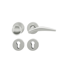 FSB ASL® OT-Wechselgarnitur, mit Rosetten, rund, PZ gelocht, DIN Links, Aluminium, 12 1057, Naturfarbig eloxiert, verdeckt verschraubt, mit Stütznocken, Klasse 4, Vierkant 8mm, TS 39-58mm, mit Knopf 0802 Nr. 0 12 1057 01610 0105