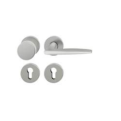 FSB ASL® OT-Wechselgarnitur, mit Rosetten, rund, PZ gelocht, DIN Links-Rechts, Aluminium, 12 1058, Naturfarbig eloxiert, verdeckt verschraubt, mit Stütznocken, Klasse 4, Vierkant 8mm, TS 39-58mm, mit Knopf 0829 Nr. 0 12 1058 01710 0105