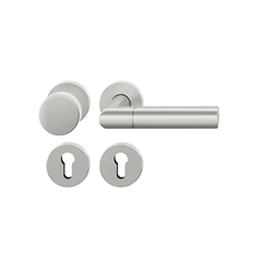 FSB ASL® OT-Wechselgarnitur, mit Rosetten, rund, PZ gelocht, DIN Links-Rechts, Aluminium, 12 1078, Naturfarbig eloxiert, verdeckt verschraubt, mit Stütznocken, Klasse 4, Vierkant 8mm, TS 39-58mm, mit Knopf 0829 Nr. 0 12 1078 01710 0105