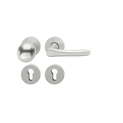 FSB ASL® OT-Wechselgarnitur, mit Rosetten, rund, PZ gelocht, DIN Links-Rechts, Aluminium, 12 1106, Naturfarbig eloxiert, verdeckt verschraubt, mit Stütznocken, Klasse 4, Vierkant 8mm, TS 39-58mm, mit Knopf 0802 Nr. 0 12 1106 01510 0105