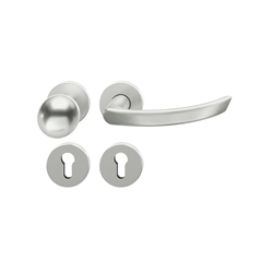 FSB ASL® OT-Wechselgarnitur, mit Rosetten, rund, PZ gelocht, DIN Links, Aluminium, 12 1119, Naturfarbig eloxiert, verdeckt verschraubt, mit Stütznocken, Klasse 4, Vierkant 8mm, TS 39-58mm, mit Knopf 0802 Nr. 0 12 1119 01610 0105