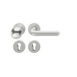 FSB ASL® OT-Wechselgarnitur, mit Rosetten, rund, PZ gelocht, DIN Links-Rechts, Aluminium, 12 1147, Naturfarbig eloxiert, verdeckt verschraubt, mit Stütznocken, Klasse 4, Vierkant 8mm, TS 39-58mm, mit Knopf 0802 Nr. 0 12 1147 01510 0105