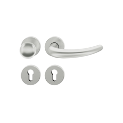 FSB ASL® OT-Wechselgarnitur, mit Rosetten, rund, PZ gelocht, DIN Links-Rechts, Aluminium, 12 1160, Naturfarbig eloxiert, verdeckt verschraubt, mit Stütznocken, Klasse 4, Vierkant 8mm, TS 39-58mm, mit Knopf 0802 Nr. 0 12 1160 01510 0105