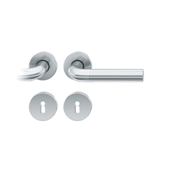 FSB ASL® Drückergarnitur, mit Rosetten, rund, DIN Links-Rechts, BB gelocht, Edelstahl, 12 1186, Edelstahl, mit Stütznocken, Vierkant 8mm, Stärke Abdeckung 7mm, TS 39-58mm Nr. 0 12 1186 01302 6204