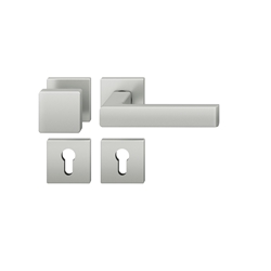 FSB ASL® OT-Wechselgarnitur, mit Rosetten, eckig, PZ gelocht, DIN Links-Rechts, Aluminium, 12 1222, Naturfarbig eloxiert, verdeckt verschraubt, mit Stütznocken, Klasse 4, Vierkant 8mm, TS 39-58mm, mit Knopf 0811 Nr. 0 12 1222 04310 0105