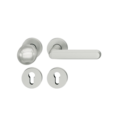 FSB ASL® OT-Wechselgarnitur, mit Rosetten, rund, PZ gelocht, DIN Links-Rechts, Aluminium, 12 1246, Naturfarbig eloxiert, verdeckt verschraubt, mit Stütznocken, Klasse 4, Vierkant 8mm, TS 39-58mm, mit Knopf 0802 Nr. 0 12 1246 01510 0105