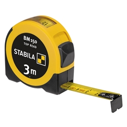STABILA Taschenbandmaß BM 150, 3m, Maßband mit metrischer Skala, Sichtfenster für Direktablesung, bruchsicheres ABS-Gehäuse, beweglicher Anfangshaken, Gürtel-Clip, MID-Genauigkeit Nr. 19839