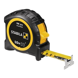 STABILA Taschenbandmaß BM 300, 10m (33'), Maßband mit doppelseitiger cm/inch-Skala, bruchsicheres PC/ABS-Gehäuse, SPIKES-Haken, Stahlband mit NYLON-WRAP-Ummantelung, Gürtel-Clip, MID-Genauigkeit Nr. 19842