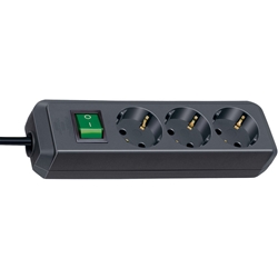 Brennenstuhl Eco-Line Steckdosenleiste 3-fach (Mehrfachsteckdose mit erhöhtem Berührungsschutz, Schalter und 5m Kabel) schwarz Nr. 1152900