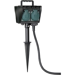 Brennenstuhl Garten-Steckdose / Außensteckdose 4-fach mit Erdspieß (witterungsbeständiger Kunststoff, Steckdose für außen mit wasserfestem Gehäuse, 1,4m Kabel) schwarz Nr. 1154440