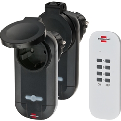 Brennenstuhl Funkschalt-Set RC CE1 0201, 2er Funksteckdosen Set (Außenbereich IP44, mit Handsender und erhöhtem Berührungsschutz) schwarz Nr. 1507030