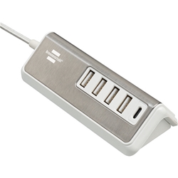 Brennenstuhl®estilo USB Ladegerät mit Schnellladefunktion / Mehrfach USB Ladestation mit Edelstahloberfläche und 1,5m Textil-Kabel (1x USB C Power Delivery und 4x USB-Ladebuchse) Nr. 1508230