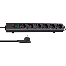 Brennenstuhl Comfort-Line Plus Steckdosenleiste 6-fach (Mehrfachsteckdose mit Flachstecker, Schalter, 2m Kabel und extra breite Abstände der Steckdosen) schwarz Nr. 1153300100