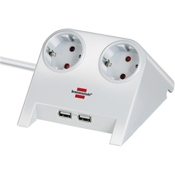 Brennenstuhl Desktop-Power Steckdosenleiste 2-fach für den Tisch (Tischsteckdose mit 1,8m Kabel, Gummifüßen und 2-fach USB) weiß poliert Nr. 1153520222