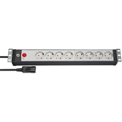 Brennenstuhl Premium-Line 19 Zoll Steckdosenleiste 8-fach / Mehrfachsteckdose für Schaltschränke (mit Kaltgerätestecker, 3m H05VV-F 3G1.0 Kabel, Made in Germany) schwarz/lichtgrau Nr. 1156057128