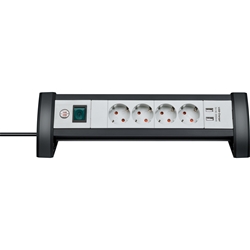 Brennenstuhl Premium Office-Line Steckdosenleiste 4-fach mit Schalter (Mehrfachsteckdose ideal für den Schreibtisch, 1,8m Kabel, 2-fach USB 3,1 A, Made in Germany) schwarz/grau Nr. 1156250534
