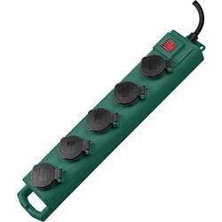 Brennenstuhl Super-Solid SL 554 Garten-Steckdosenverteiler / Outdoor Steckdosenleiste für den Einsatz im Garten (Mehrfachsteckdose 5-fach, 5m Kabel, mit Schalter, IP54) grün Nr. 1159910215