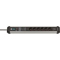 Brennenstuhl Premium-Protect-Line Steckdosenleiste 6-fach mit USB und Überspannungsschutz (Mehrfachsteckdose mit Schalter, 3m Kabel und 2-fach USB 3,1 A, Made in Germany) silber/schwarz Nr. 1391010610