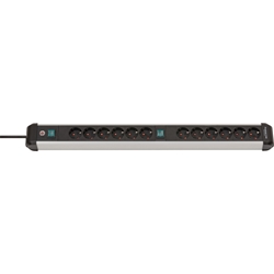 Brennenstuhl Premium-Alu-Line Steckdosenleiste 12-fach / Steckerleiste aus hochwertigem Aluminium (Mehrfachsteckdose mit 2 Schaltern und 3m Kabel, Made in Germany) Nr. 1391030200
