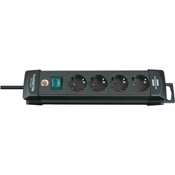Brennenstuhl Premium-Line Steckdosenleiste 4-fach (Mehrfachsteckdose mit Schalter und 1,8m Kabel -45° Winkel der Schutzkontakt-Steckdosen, Made in Germany) schwarz Nr. 1951140100