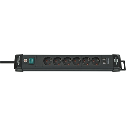 Brennenstuhl Premium-Line Steckdosenleiste 6-fach (Mehrfachsteckdose mit 3m Kabel und Schalter, mit Aufhänge-Vorrichtung, 2-fach USB 3,1A, Steckdosenleiste Wandmontage, Made in Germany) schwarz Nr. 1951160602