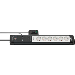 Brennenstuhl Premium-Line Comfort Switch Plus Steckdosenleiste 6-fach (3m Kabel, zusätzlicher Hand-/Fußschalter, Steckdosenleiste Wandmontage, Made in Germany) schwarz/grau Nr. 1951560102