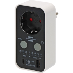 Brennenstuhl Digitaler Countdown Timer mit USB A und USB C (Timer-Steckdose für den Innenbereich, Countdown in 7 Stufen einstellbar, mit erhöhtem Berührungsschutz) Nr. 1506180