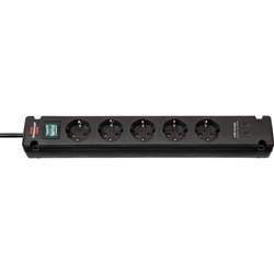 Brennenstuhl Bremounta Steckdosenleiste 5-fach mit USB C-Ladefunktion (Mehrfachsteckdose mit Schalter, Steckerleiste Wandmontage, 2x USB C und 3m Kabel) schwarz Nr. 1150660415
