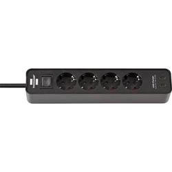 Brennenstuhl Ecolor Steckdosenleiste 4-fach mit USB-Ladebuchse (Mehrfachsteckdose mit 2x USB C, Schalter und 1,5m Kabel) schwarz Nr. 1153240106
