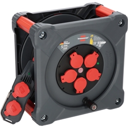 Brennenstuhl Professional Baustellen-Kabeltrommel mit Powerblock KC 3200 5 (33+5m, H07RN-F 3G2.5 Kabel in schwarz, 5 Schutzkontakt-Steckdosen, ständiger Einsatz im Freien, Made in Germany) Nr. 9212380110