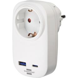 Brennenstuhl Steckdosensdapter mit USB C Power Delivery 20W, 1x USB A 18W weiß Nr. 1508210010