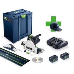 Festool Akku-Tauchsäge TSC 55 KEBI-Plus/XL-FS 100Y Limited Edition, inkl. 2 x Akkupack BP 18 Li 5,0 ASI, Ladegerät TCL 6 DUO, Kreissägeblatt, Splitterschutz, Sichtfenster, Staubfangbeutel, Inbusschlüssel SW 5, Führungsschiene FS 1400/2, 100 Jahre Cap GC-FT4 100Y, 100 Jahre Systainer SYS3 M 437 Nr. 578229