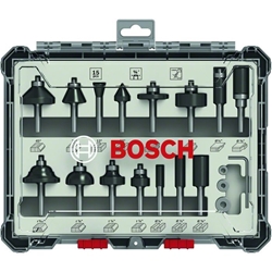 Bosch 15-tlg. Fräser-Set, 1/4-Zoll-Schaft, für Handfräsen Nr. 2607017473