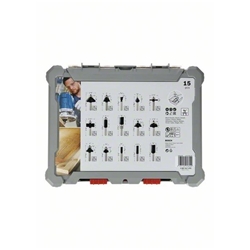 Bosch 15-tlg. Fräser-Set, 1/4-Zoll-Schaft, für Handfräsen Nr. 2607017473