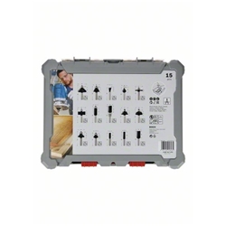 Bosch 15-tlg. Fräser-Set, 8-mm-Schaft, für Handfräsen Nr. 2607017472