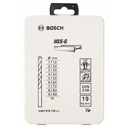 Bosch 19-tlg. Metallbohrer-Set HSS-G, DIN 338, 135° in Metallkassette, 1-10mm Nr. 2607018726