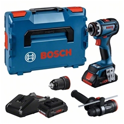 Bosch Akku-Bohrschrauber GSR 18V-90 FC, 2 x Akku ProCORE18V 4.0Ah, L-BOXX inkl. Einlage, weiterer Lieferumfang: Metallbohrfutteraufsatz für Bohrfutter GFA 18-M Professional, Hammeraufsatz einschl. Zusatzgriff GFA 18-H Professional, Tiefenmaß, Schnellladegerät Nr. 06019K6205