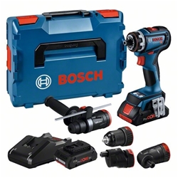 Bosch Akku-Bohrschrauber GSR 18V-90 FC, 2 x Akku ProCORE18V 4.0Ah, L-BOXX inkl. Einlage, weiterer Lieferumfang: Metallbohrfutteraufsatz für Bohrfutter GFA 18-M Professional, E x zenteraufsatz GFA 18-E Professional, Winkelaufsatz GFA 18-W Professional, Hammeraufsatz einschl. Zusatzgriff GFA 18-H Professional, Tiefenmaß, Schnellladegerät Nr. 06019K6200