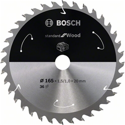 Bosch Akku-Kreissägeblatt Standard for Wood, 165x1,5/1x20, 36 Zähne Nr. 2608837686