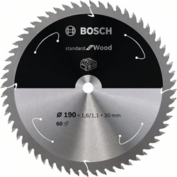 Bosch Akku-Kreissägeblatt Standard for Wood, 190x1,6/1,1x30, 60 Zähne Nr. 2608837711