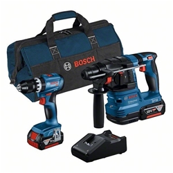 Bosch Combo Kit 2-tlg. 18V: GSB 18V-45 + GBH 18V-22 + 2 x Akku GBA 18V 4.0Ah, Schnellladegerät, Werkzeugtasche Nr. 0615A50039