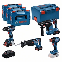 Bosch Combo Kit mit 4 18V-Werkzeugen: GSR 18V-90C/GD x 18V-210C/GBH18V-24C/GSA18V-28, mit 3 x Akku: 1 x Akku ProCORE18V 4.0Ah, 2 x Akku ProCORE18V 5.5Ah Nr. 0615990N37