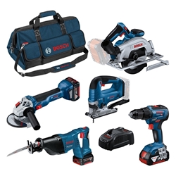 Bosch Combo Kit mit 5 18V-Werkzeugen: GSR 18V-55/GWS 18V-10/GKS 18V-57-2/GSA 18V-LI/GST 18V-125B, mit 3 x Akku GBA 18V 4.0Ah Nr. 0615990N39