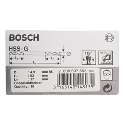 Bosch Doppelendbohrer HSS-G, 4,9x17x62mm, 10er-Pack Nr. 2608597593