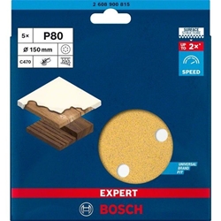Bosch EXPERT C470 Schleifpapier, 6 Löcher, für Exzenterschleifer, 150mm, K 80, 5-tlg. Nr. 2608900815