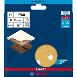 Bosch EXPERT C470 Schleifpapier, 8 Löcher, für Exzenterschleifer, 115mm, K 60, 5-tlg. Nr. 2608900795