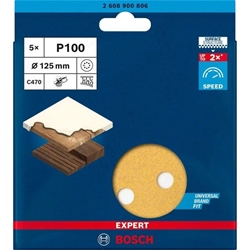 Bosch EXPERT C470 Schleifpapier, 8 Löcher, für Exzenterschleifer, 125mm, K 100, 5-tlg. Nr. 2608900806