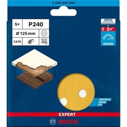 Bosch EXPERT C470 Schleifpapier, 8 Löcher, für Exzenterschleifer, 125mm, K 240, 5-tlg. Nr. 2608900809