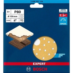 Bosch EXPERT C470 Schleifpapier, Mehrloch, für Exzenterschleifer, 150mm, K 80, 5-tlg. Nr. 2608901104