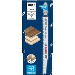 Bosch EXPERT Wood 2-side clean T 308 B Stichsägeblatt, 100 Stück, für Stichsägen Nr. 2608900553